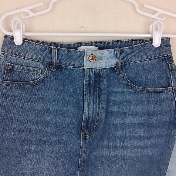 Forever 21 Color Block Mini Jean Skirt Size Large‎ in Light Wash Denim - Picture 4 of 13